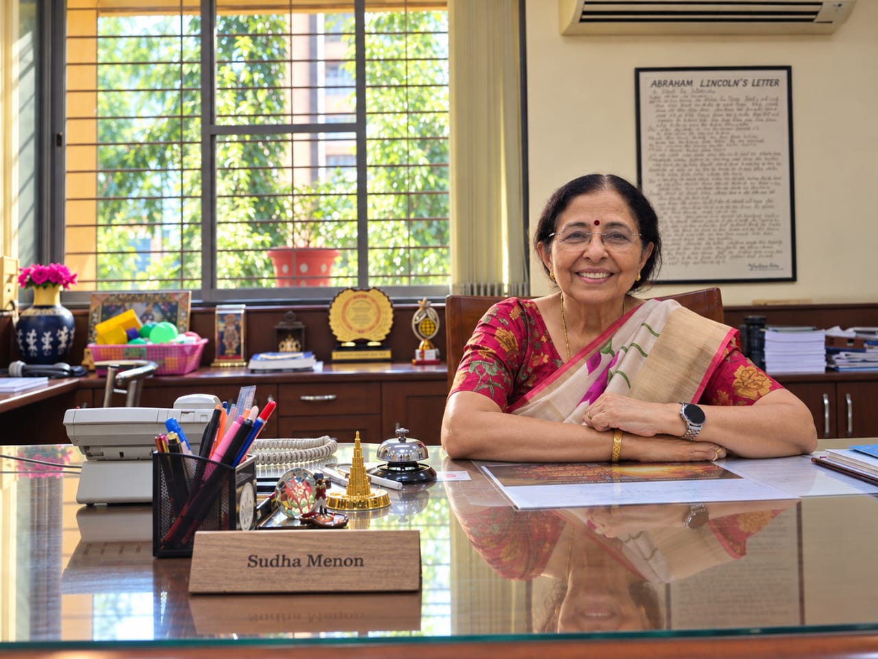 Ms. Sudha Menon, Principal of North Point School, seated at her desk in her office