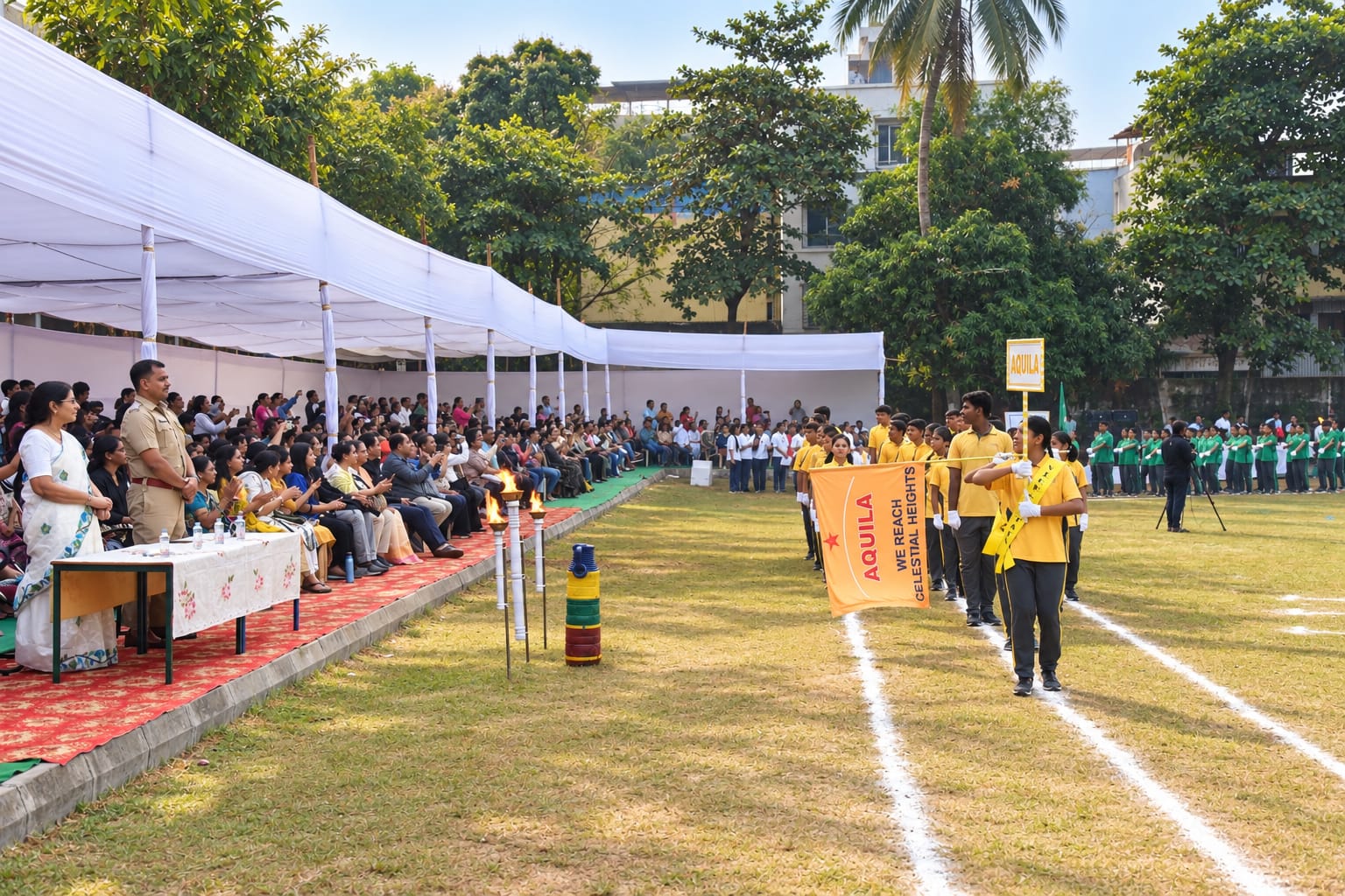 North Point School students participating in the sports-day march-past